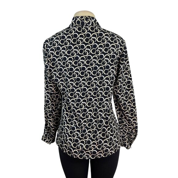 Meg Allen Black & White Circle Print Button-Up Blouse Long Sleeves Shirt Size M - Picture 2 of 8